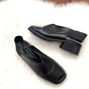 Paul Green Black Leather Peep-Toe Slingback Sandals